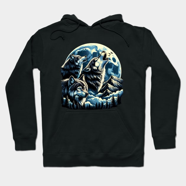 Three Wolves howling at the moon - Moonlight Hoodie by SergioCoelho_Arts